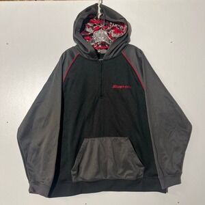 Snap-on Mens XL Hoodie 1/4 Zip Pullover Black Gray Red Digital Camo Hood Lining